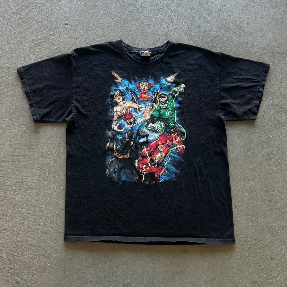 Vintage Justice League Shirt Size XL Black 2012 DC Comics Super Heroes Batman